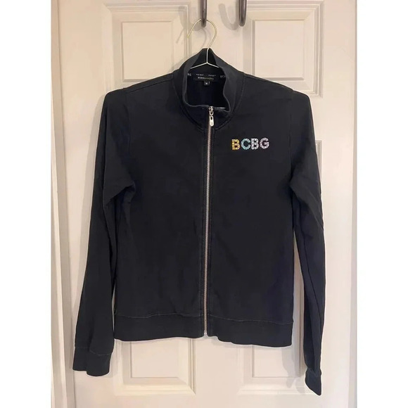 Bcbg zipper long sleeve sweatshirt with rinstone crown on the back size medium - Picture 2 of 7